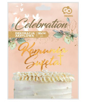 Dekoracja akrylowa topper na tort Komunia Święta złota 18x14cm GoDan